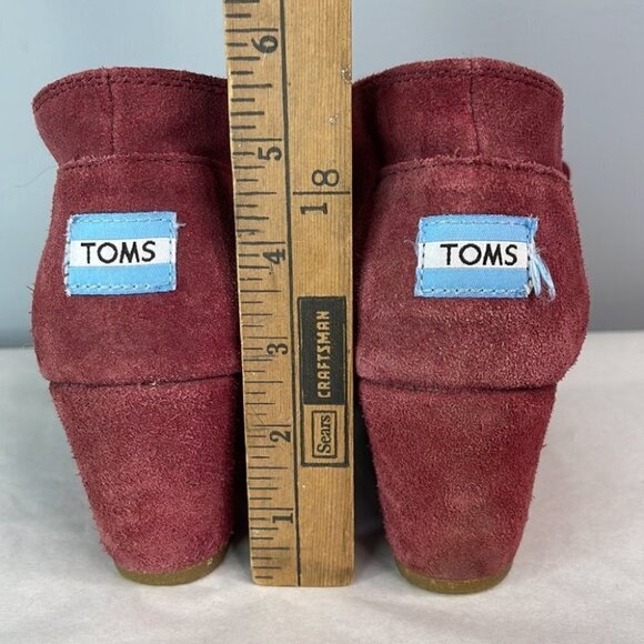 TOMS Suede Desert Wedge Bootie Burgundy Lace-up Vamp Logo Lined Ankle Size 6 - Picture 8 of 13